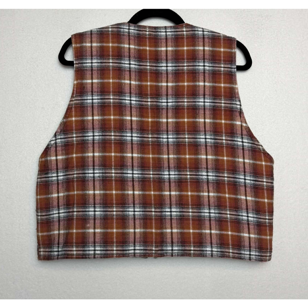 Vintage 90s Columbia Orange Plaid Flannel Vest Zip-Up Women Size M Quilted Lined - Picture 8 of 8